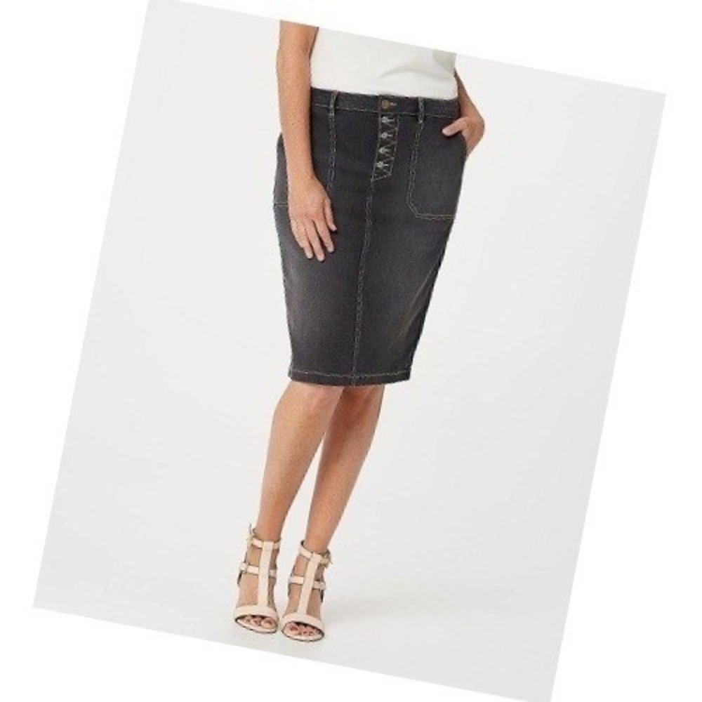 LOGO Lori Goldstein Button Fly Skirt Women's 4X 26W Gray Denim Whimsigoth‎
